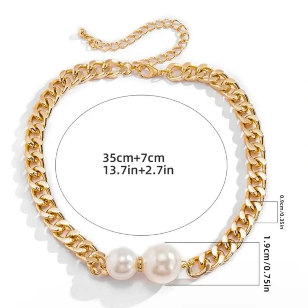 Ball Pearls Gold Chain Necklace - Picture 3 of 4